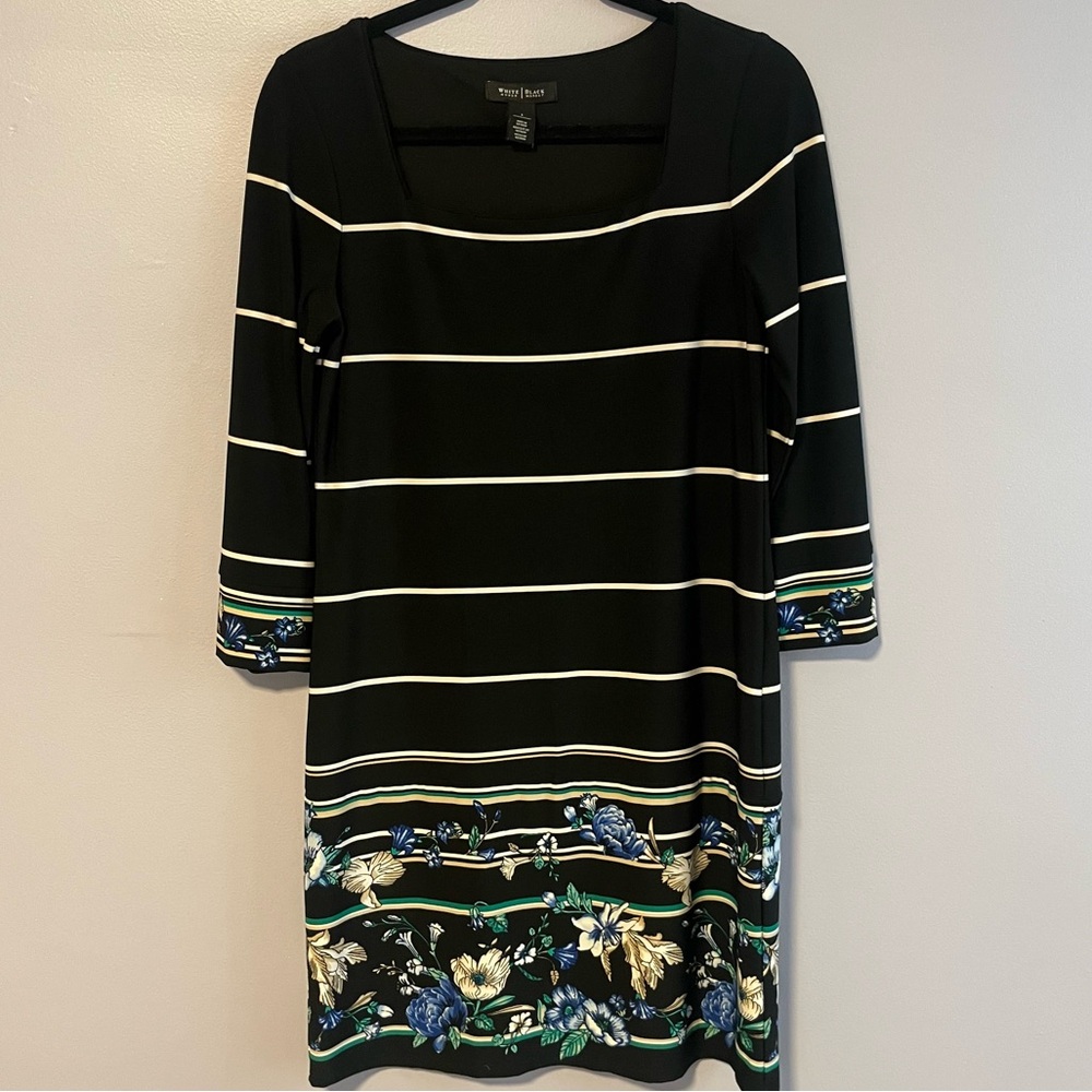 WHBM black floral shift dress size small long sleeve
